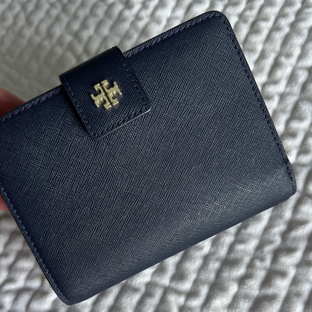 Tory Burch Navy Card Holder with Gold Accent